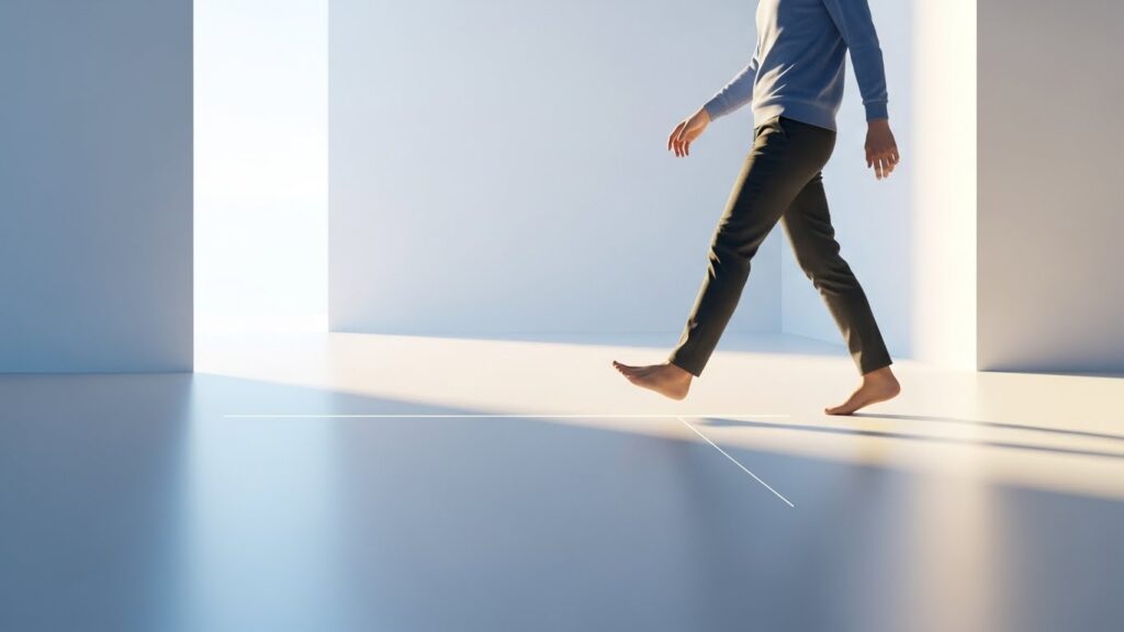 「行動のハードル」のイメージ。朝日に向かって歩く