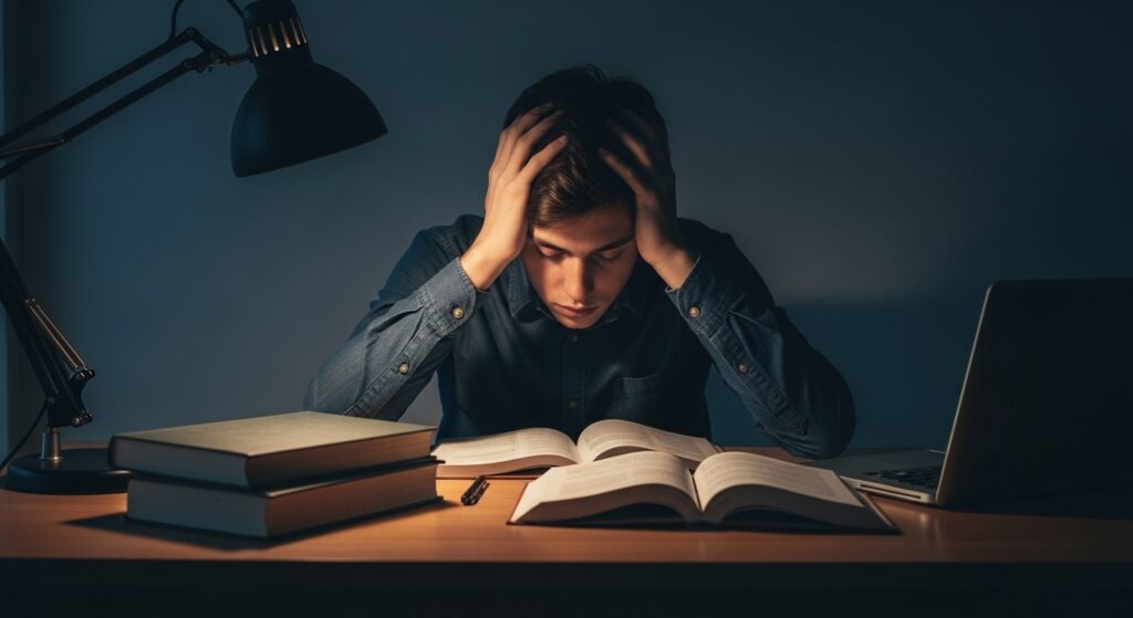 勉強で思い悩んでいる男性