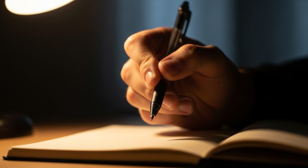 手を動かし始める瞬間の画像。勉強を始める。