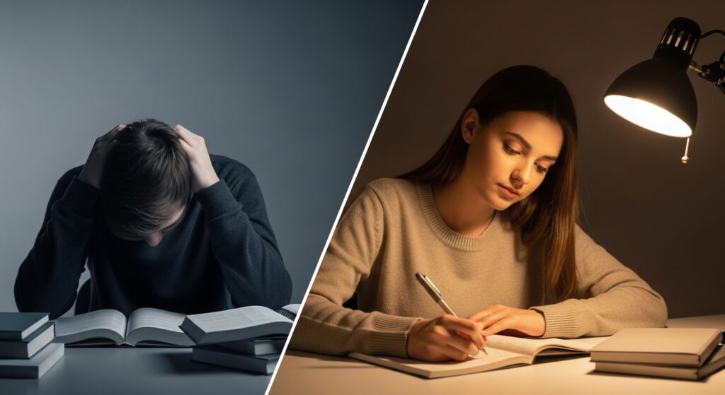 勉強できない男性と勉強できる女性の対比。