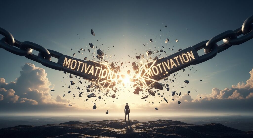 「モチベーション」という概念を突き破るイメージ画像。