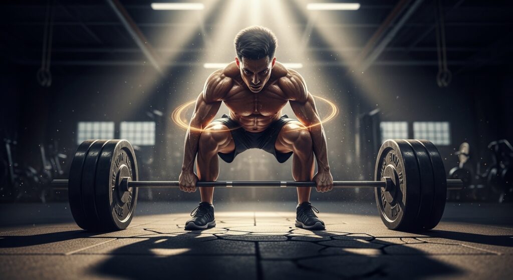 デッドリフトをしている男性