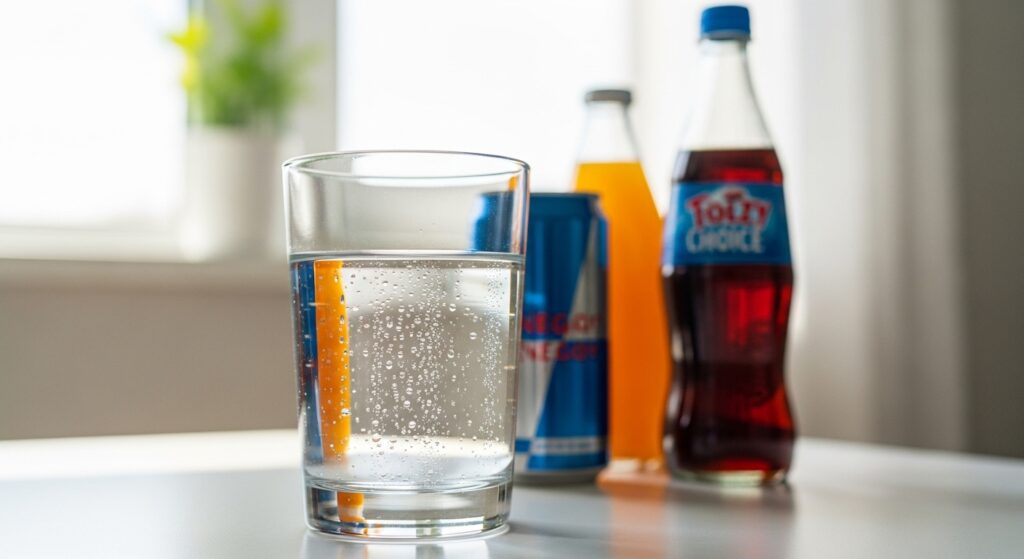 エナジードリンクや炭酸飲料よりも水がフォーカスされている