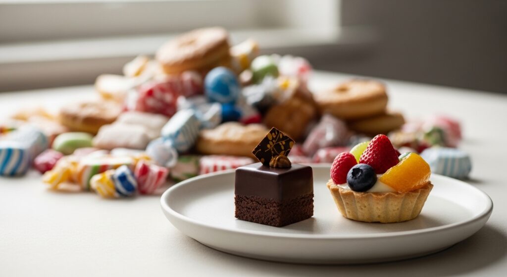 大量の甘いお菓子たちと、少量の高級スイーツ