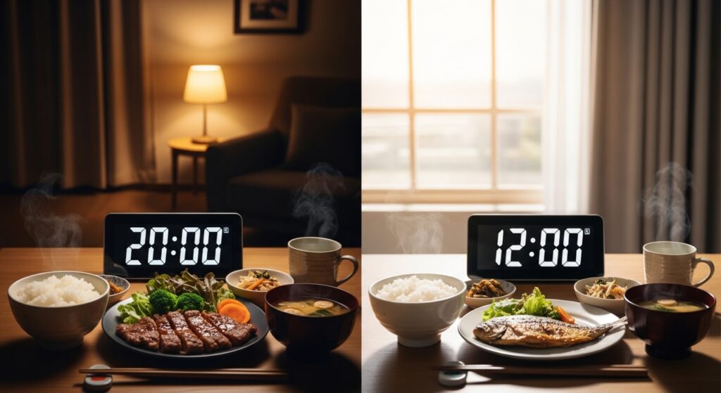 夜20時の夕食と昼12時の夕食