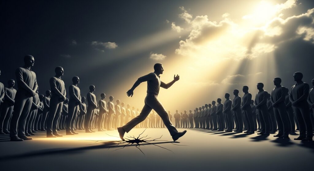 多くが行動していない中、一人だけが行動をしている。