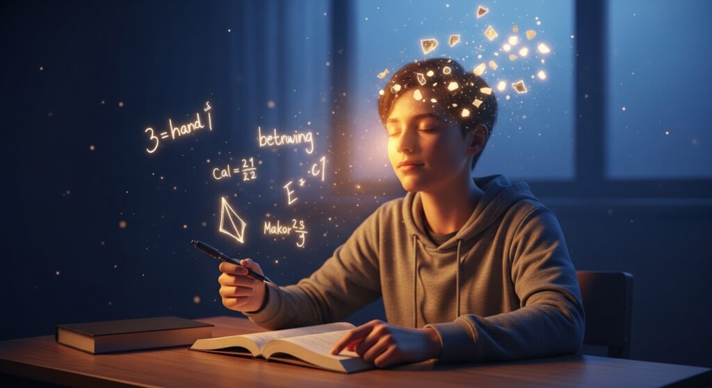 べんきょう内容を思い出しながら勉強をしている男性