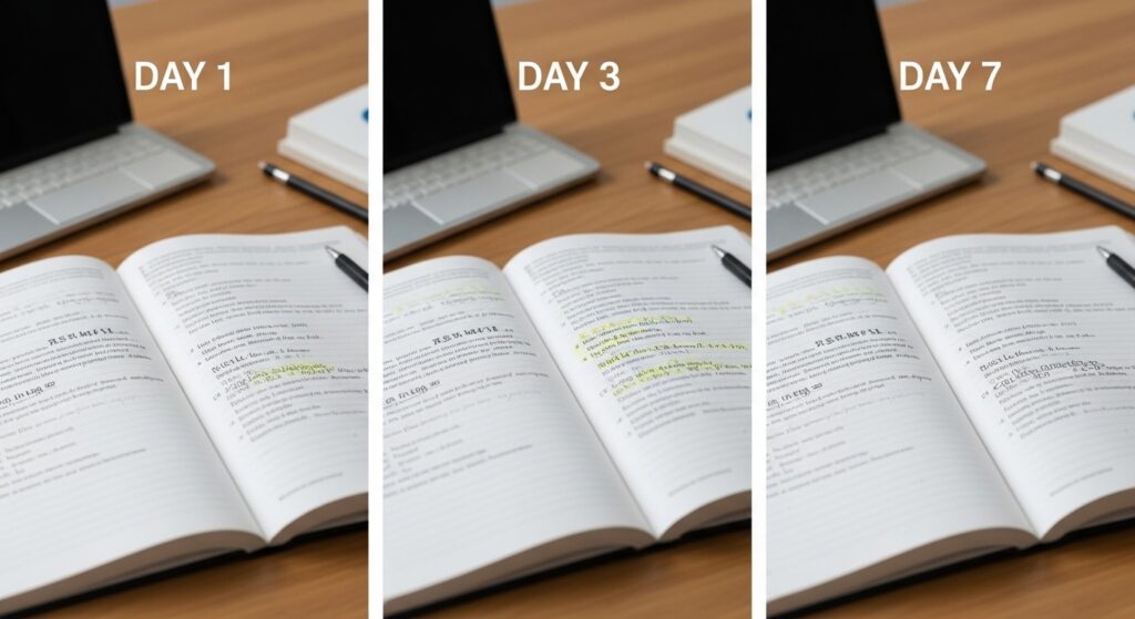 1日後、3日後、7日後ごとに同じ内容を復習している