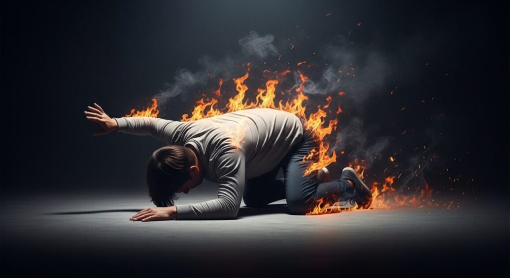 燃え尽きている男性