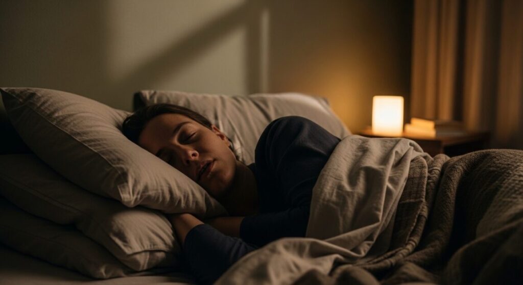 夜、眠りについて寝ている人